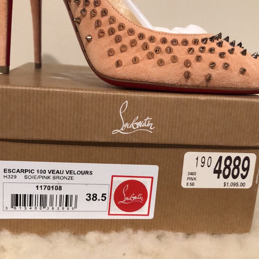 Christian Louboutin Paris Wacarpic 100 Velours Pink suede Pumps studs - Picture 8 of 16